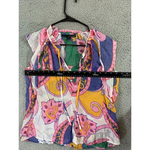 HARVE BENARD MULTICOLOR FLORAL PRINT RUFFLED LIGHTWEIGHT COTTON TOP Medium (M) - Picture 8 of 10